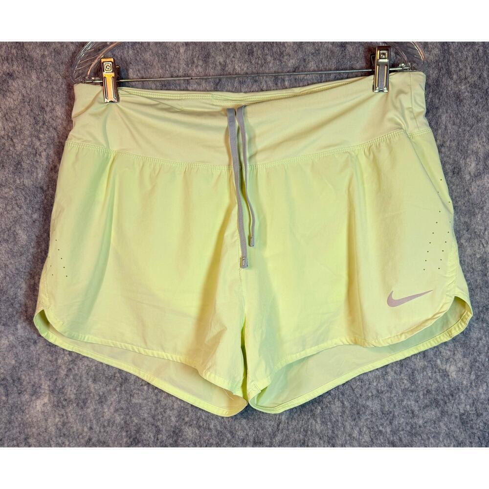 Nike Dri-Fit Womens Neon Yellow Drawstring Lined 3" Athletic Running Shorts - XL